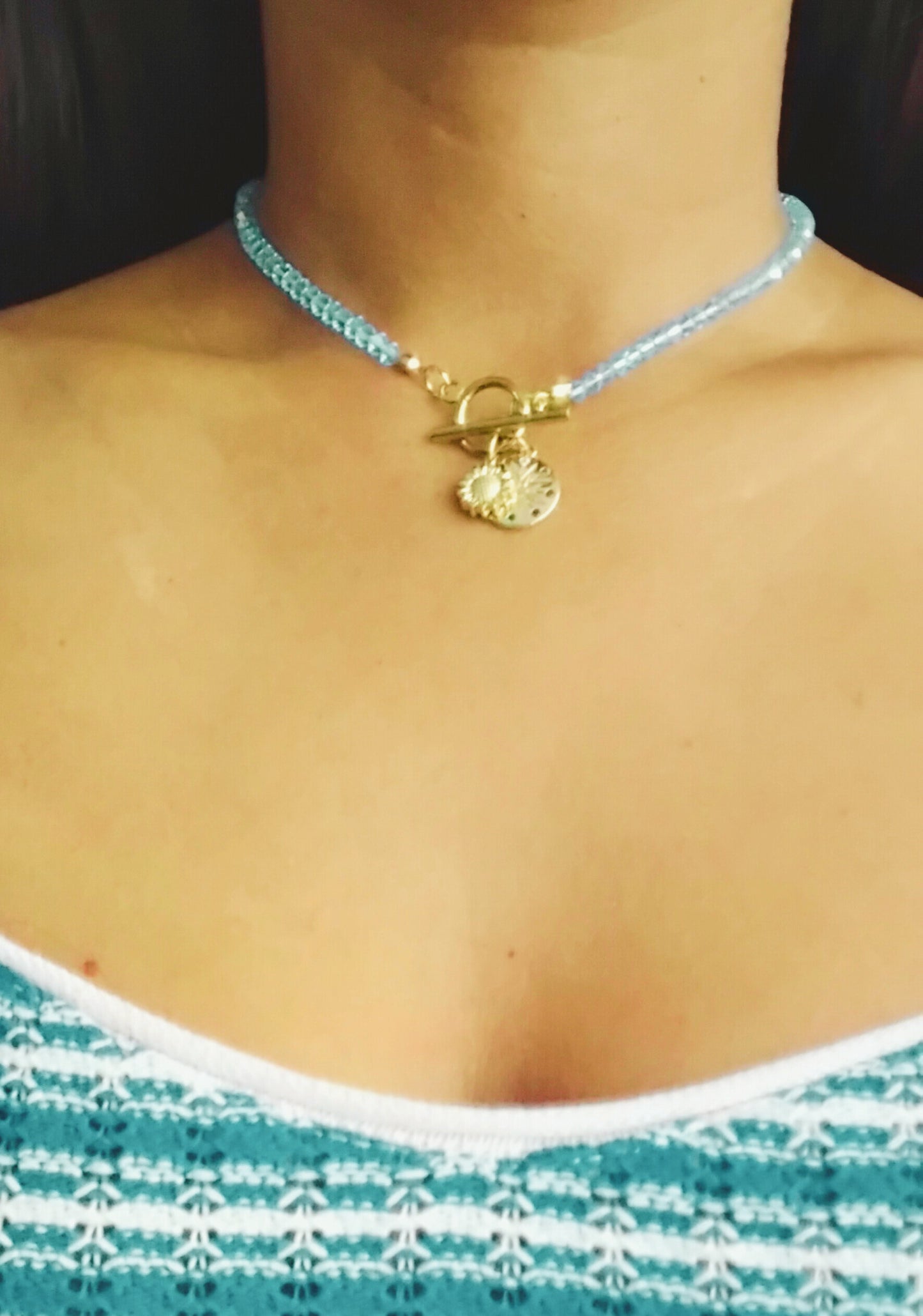 Collier ras de cou Brise d'Azur - Swarovski Aigue-Marine avec pendentif