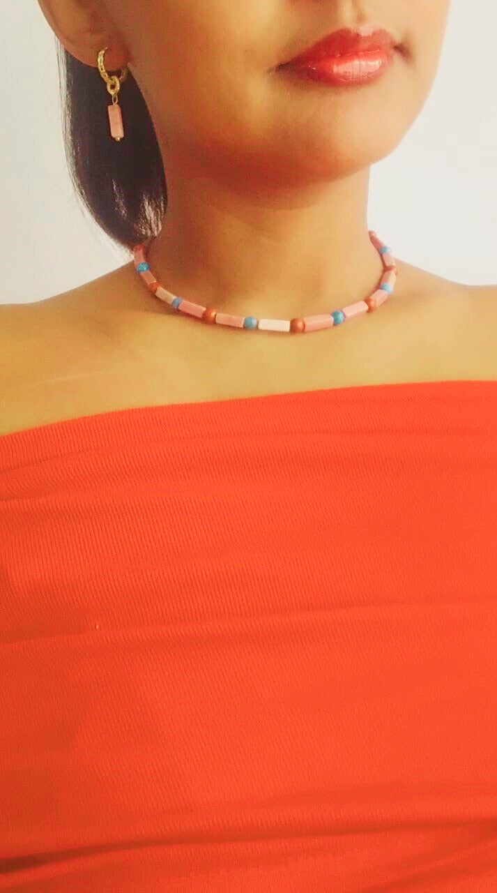 Boucles créoles "Éclat de Rhodonite" avec créole et rhodonite tube rectangulaire - Vatou Soa