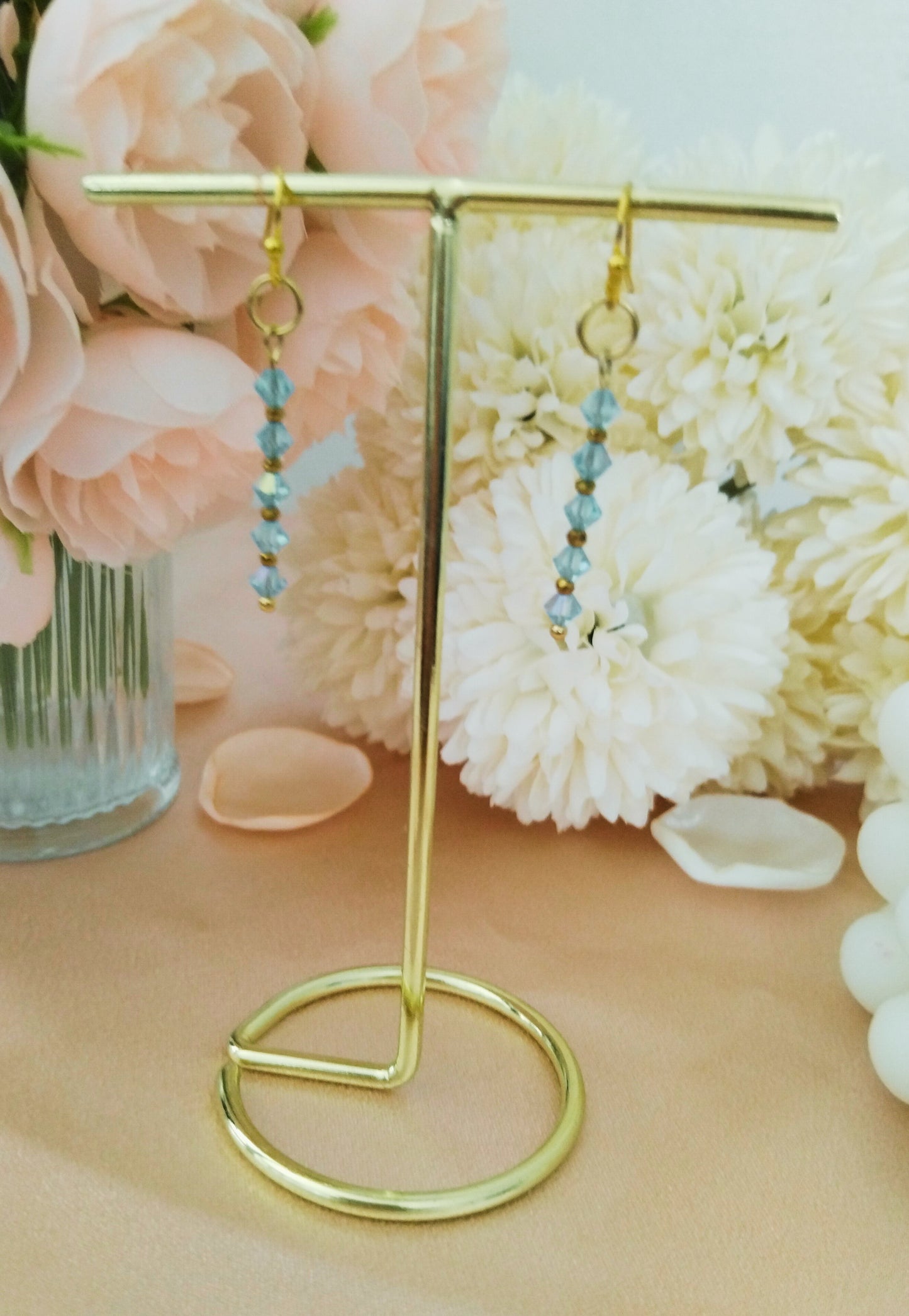 Boucles d'oreilles "Brise d'Azur" – Aigue-Marine Swarovski & Cristal Teinté Doré