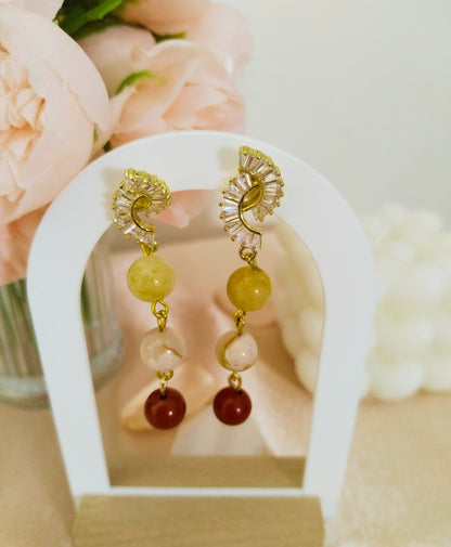 Boucles jaspe rouge, aventurine jaune & agate fleur de cerisier – Énergie & harmonie - Vatou Soa