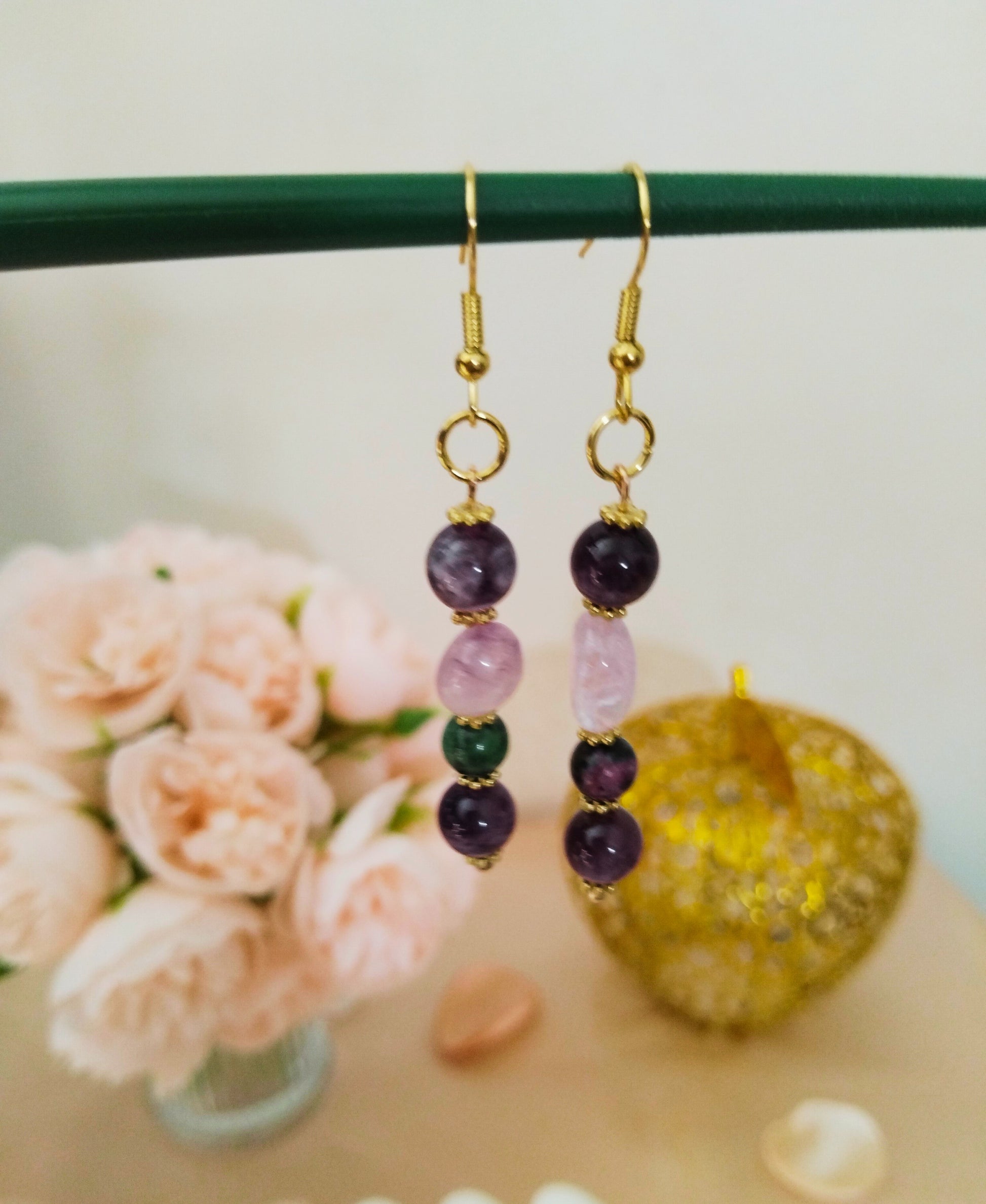 Boucles améthyste & rubis zoïsite – Sérénité, énergie & intuition - Vatou Soa