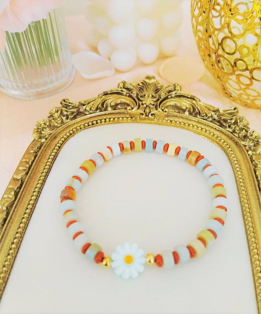 Bracelet “Floraé” – Amazonite fleuri & jaspe rouge