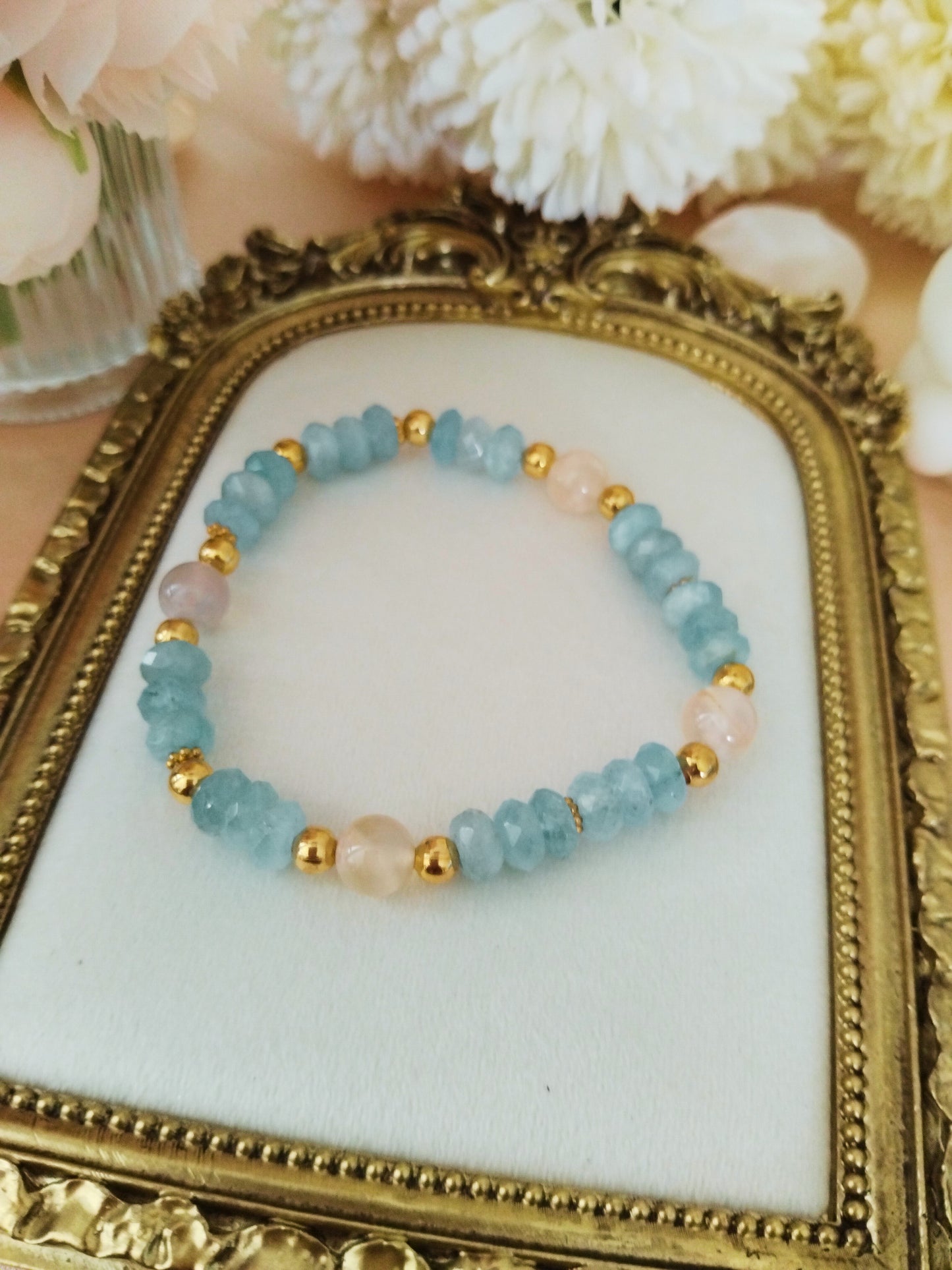 Bracelet Sérénité Fleurie – Aigue-Marine et Agate Fleur de Cérisier