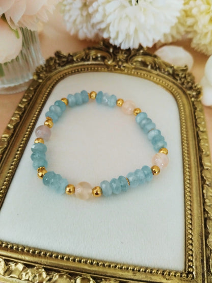 Bracelet Sérénité Fleurie – Aigue-Marine et Agate Fleur de Cérisier
