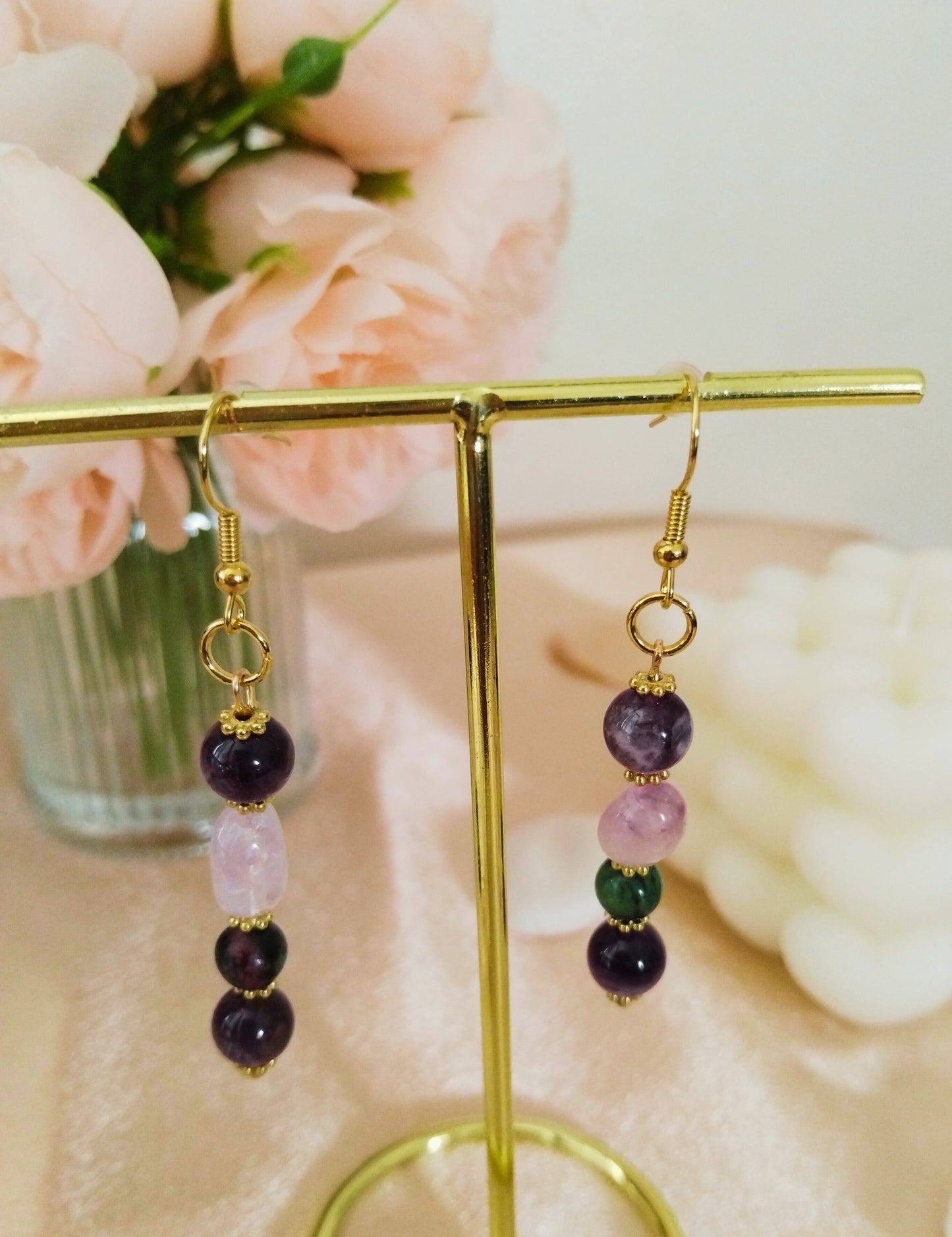 Boucles améthyste & rubis zoïsite – Sérénité, énergie & intuition - Vatou Soa