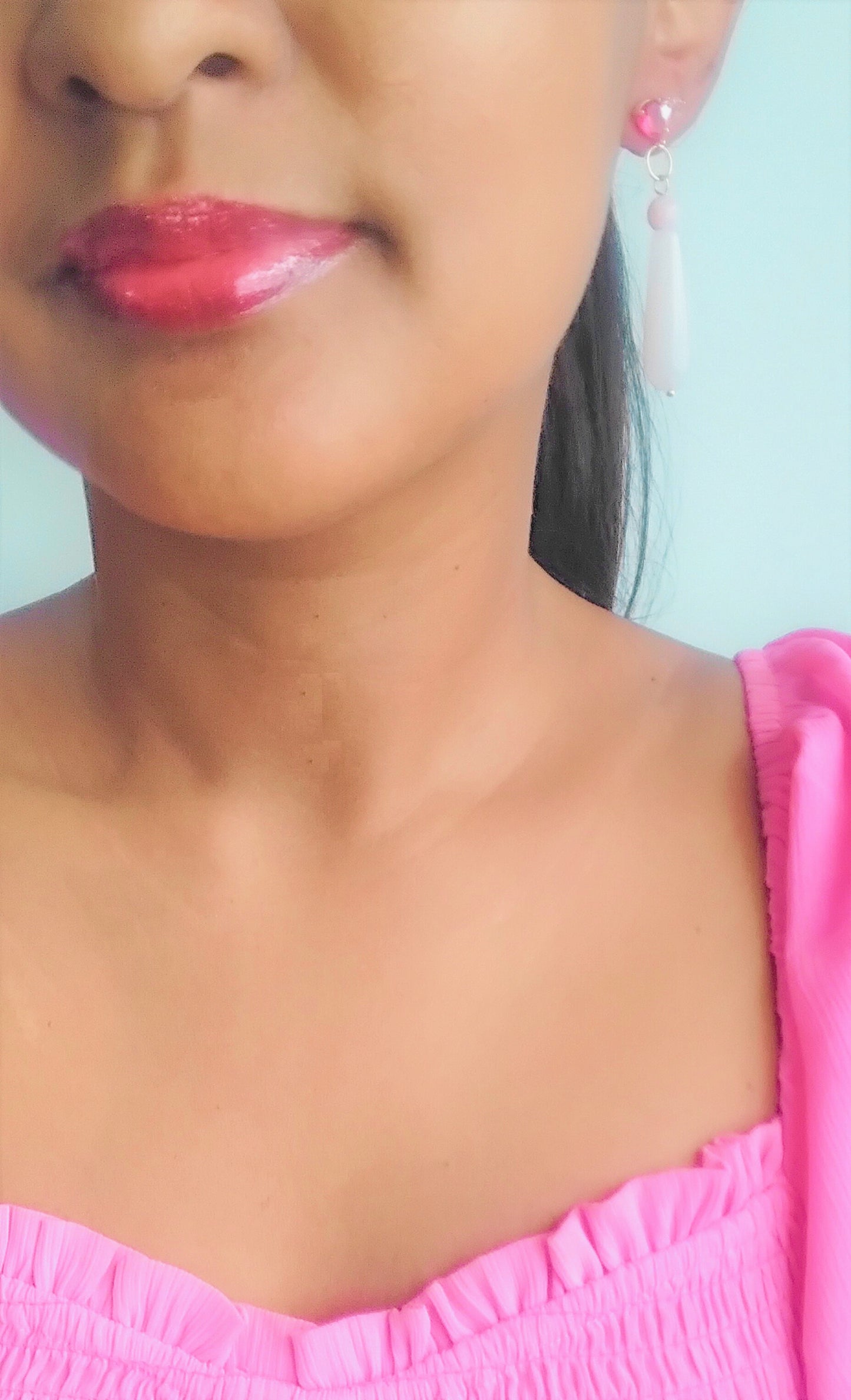 Boucles Pendantes "Éclat d'Amour" en Aventurine Rose d'Afrique et Opale Rose avec Clou Strass en Forme de Cœur