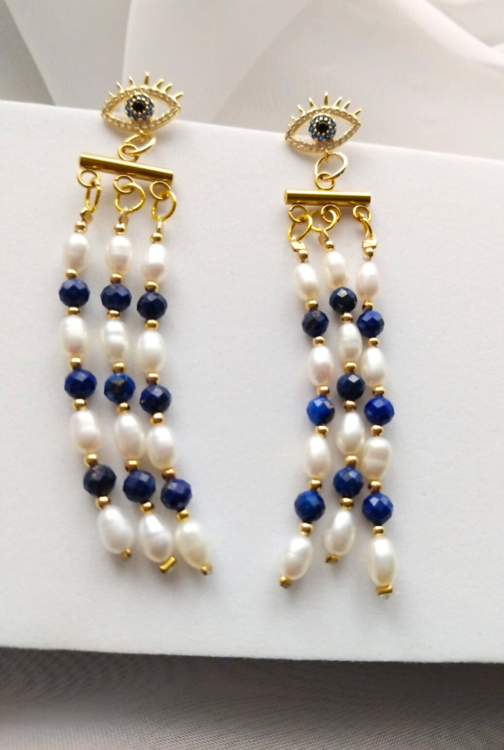 Boucles Sirius – Lapis-lazuli & perles d’eau douce