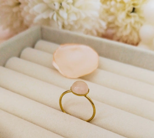 Bague "Luminia" en acier inoxydable avec quartz rose