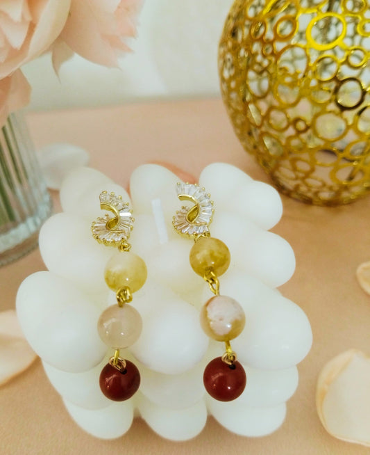 Boucles jaspe rouge, aventurine jaune & agate fleur de cerisier – Énergie & harmonie - Vatou Soa
