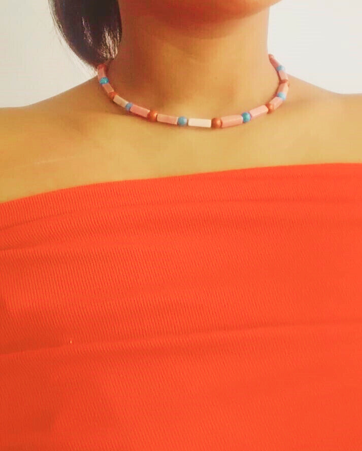 Collier Soléva – Rhodonite, Apatite Bleue et Jaspe Rouge