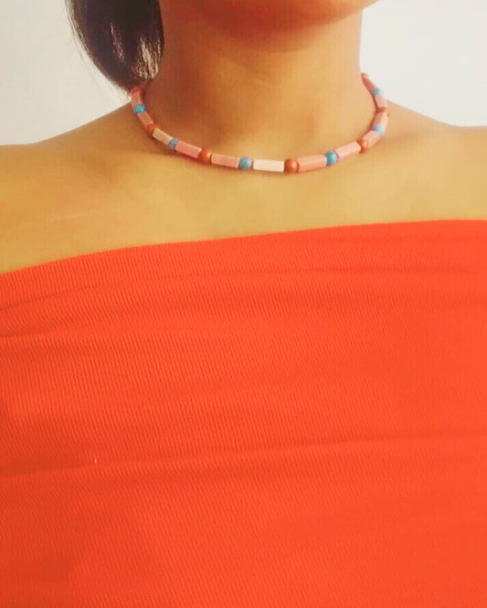 Collier Soléva – Rhodonite, Apatite Bleue et Jaspe Rouge
