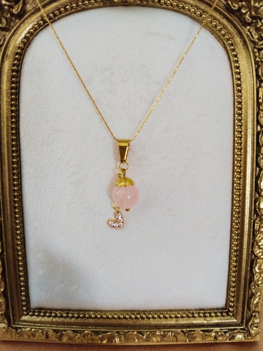 Collier Livia Rose - Quartz Rose & Pendentif Cœur doré avec strass