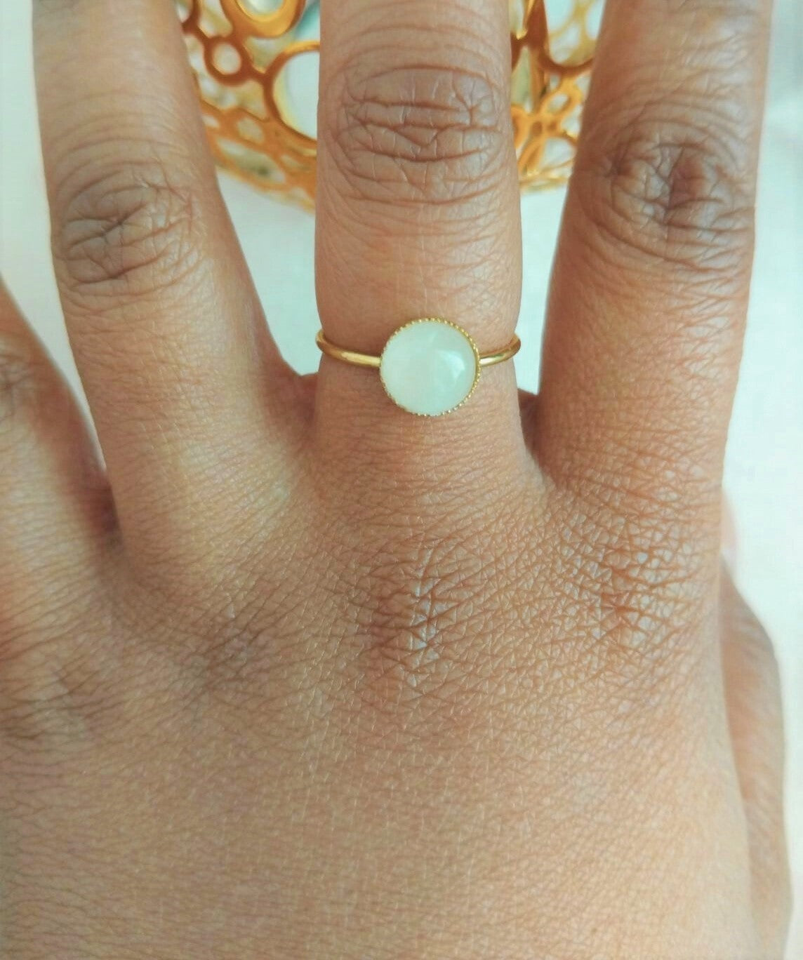 Bague quartz rose en acier inoxydable doré – Bague douceur Luminia