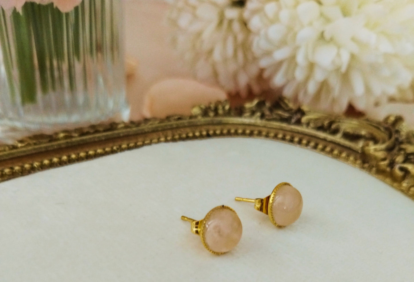 Boucles d'oreilles 'Éclat Tendre' – Quartz Rose & Clou Acier Inox