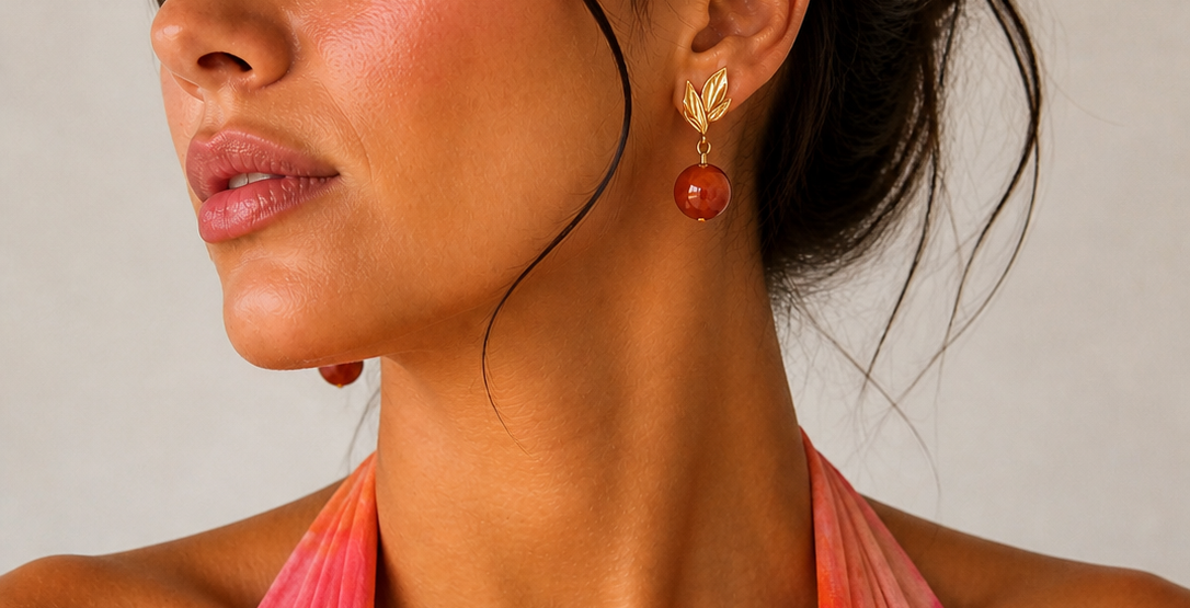Boucles Tangerine – Boucles d’oreilles femme cornaline orange dorée - Vatou Soa