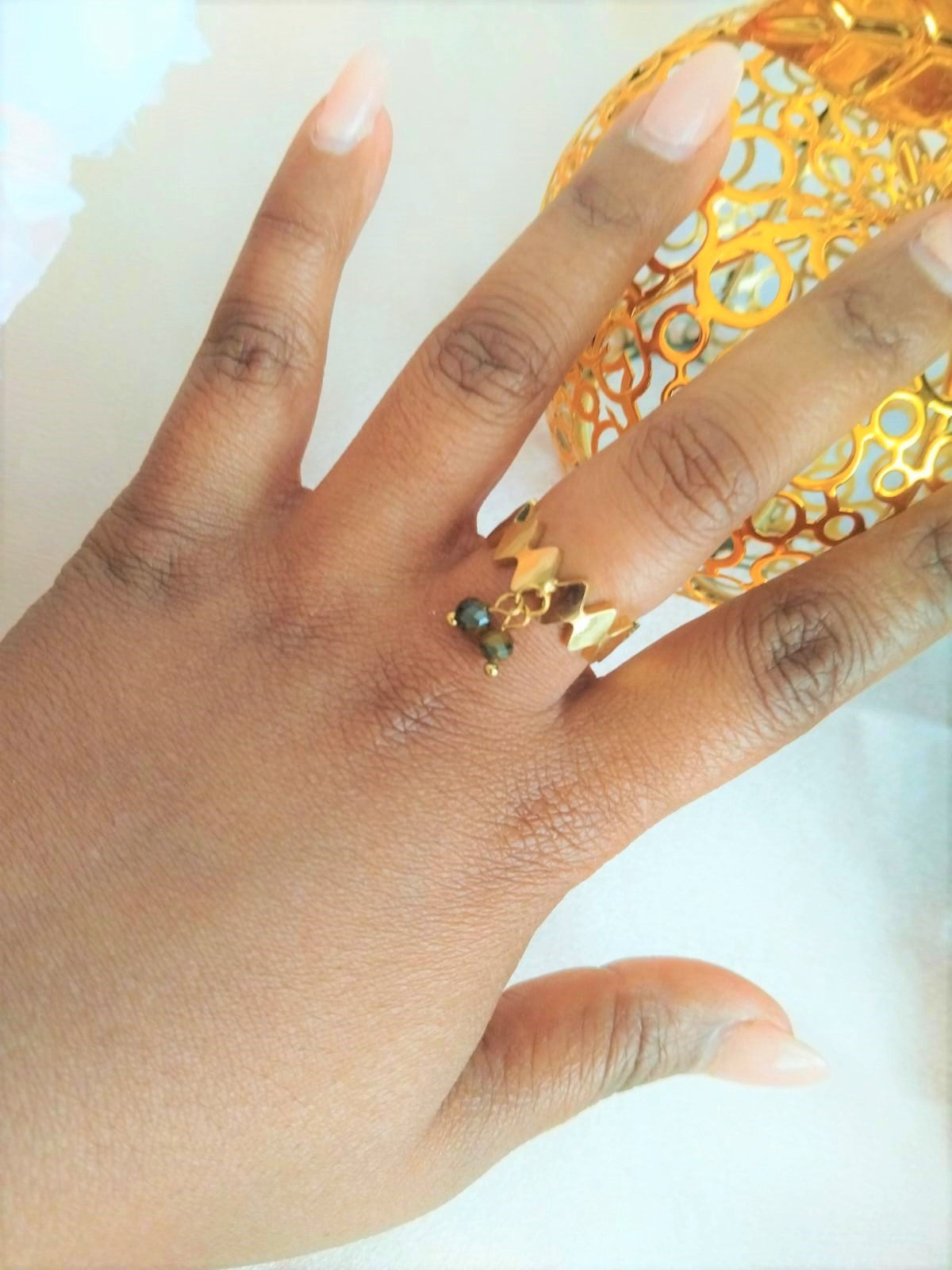 Bague Solara en Œil de Tigre – Acier inoxydable ajustable