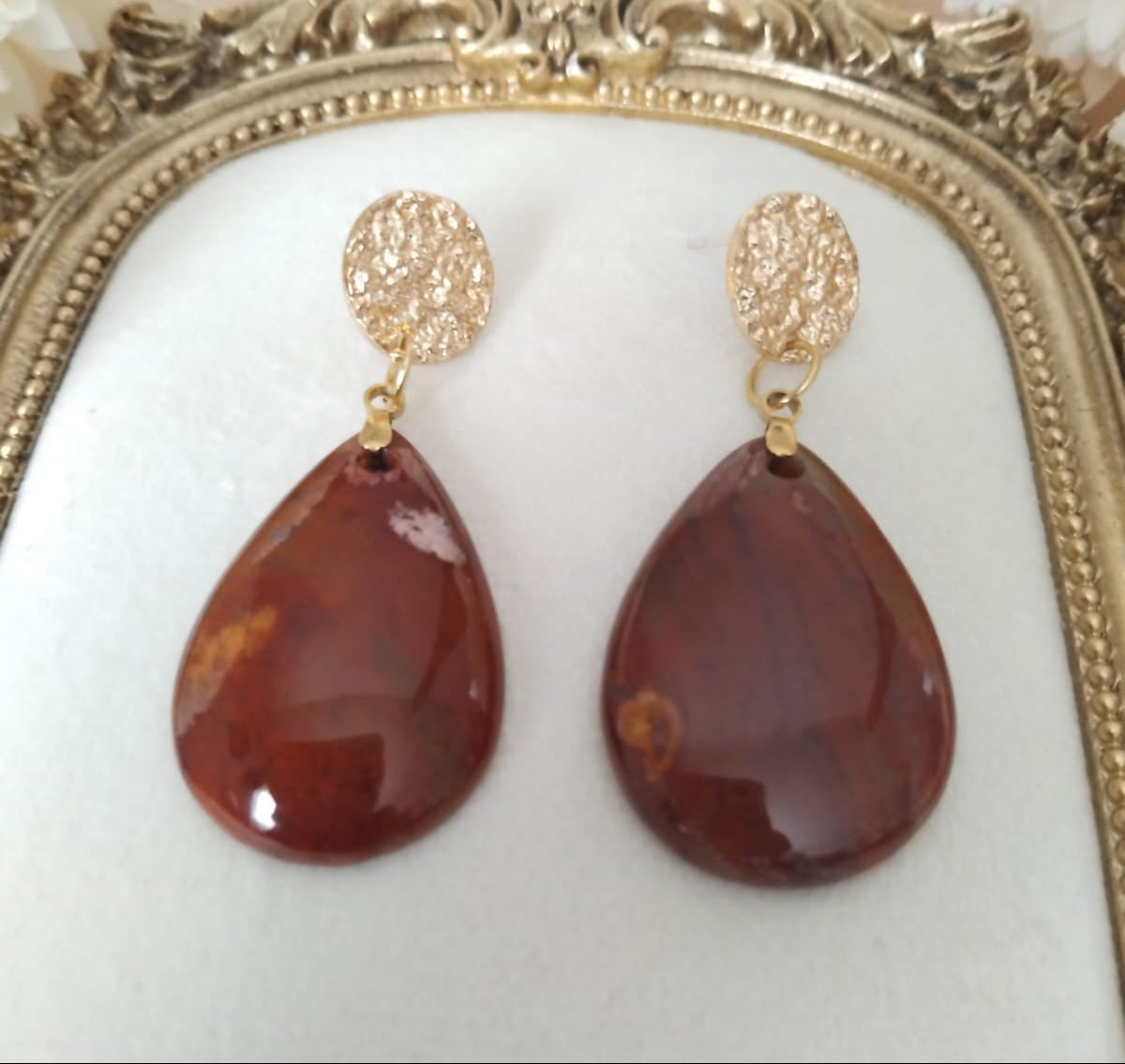 Boucles d’oreilles Esmée – Jaspe rouge naturel - Vatou Soa