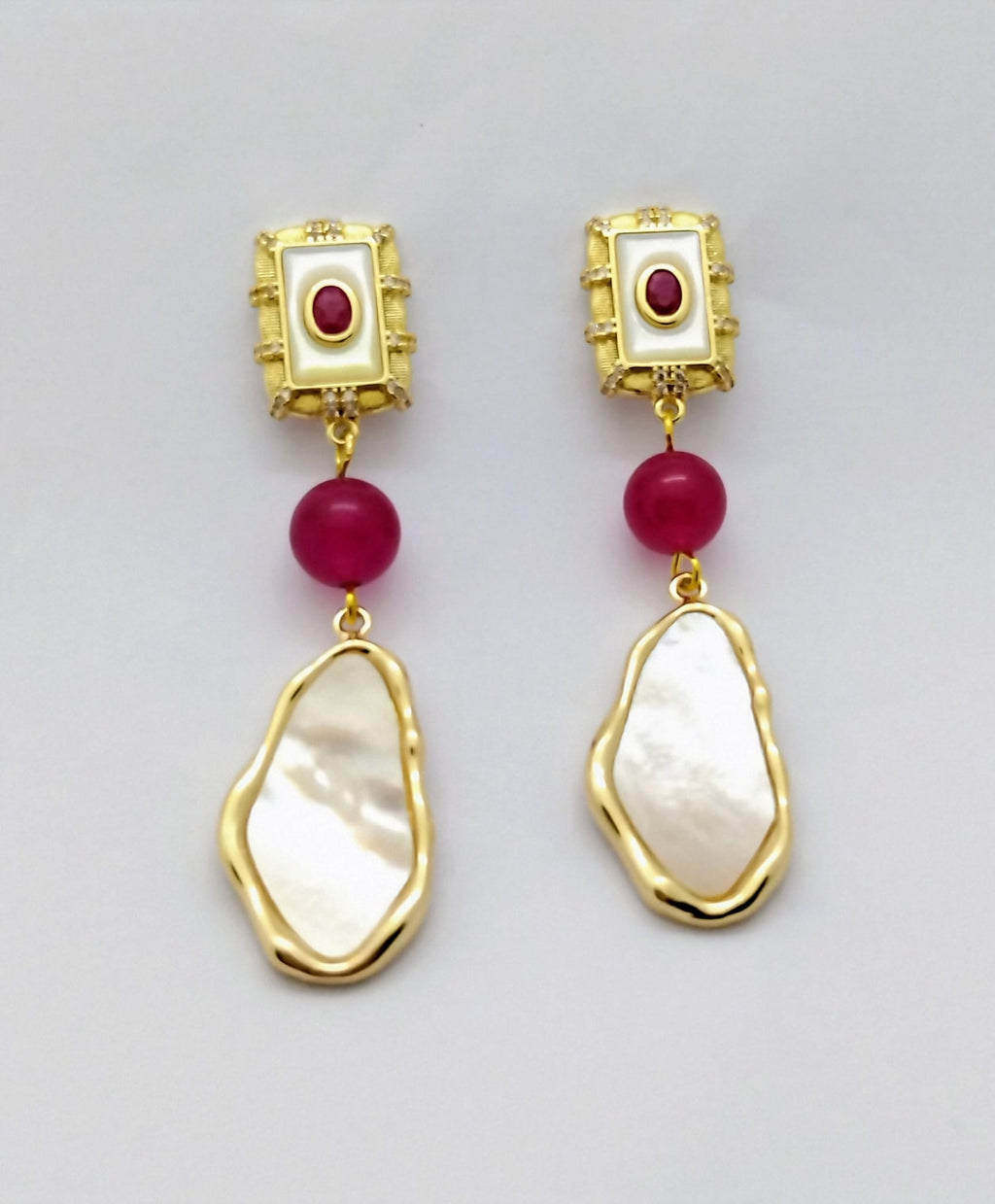 Boucles d’oreilles Iris – Boucles femme vintage nacre jade rose doré
