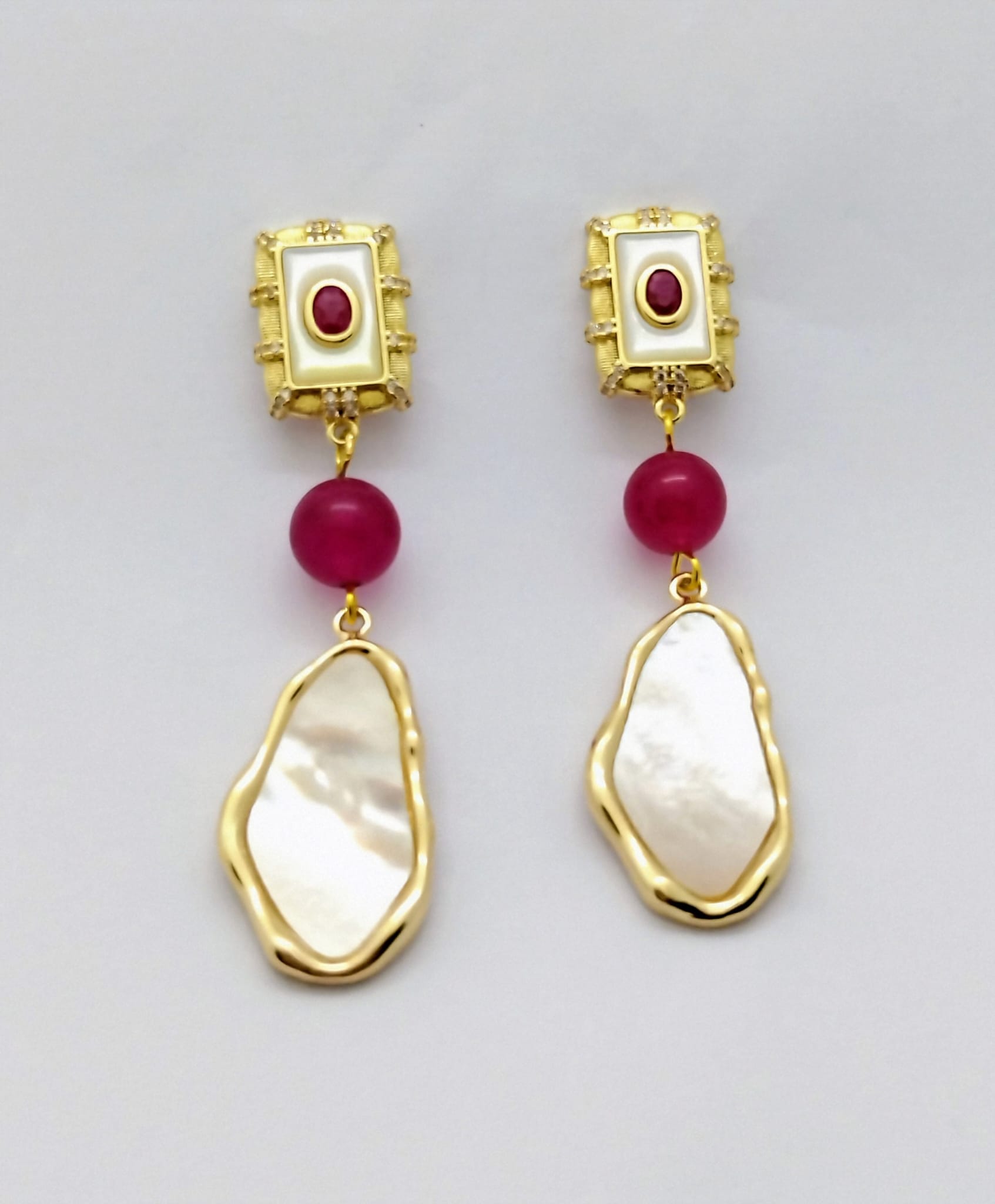 Boucles d’oreilles Iris – Boucles femme vintage nacre jade rose doré