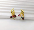 Rosalie – Boucles d’oreilles pendantes grenat hessonite et fleur rose – Plaqué or 14 carats - Vatou Soa