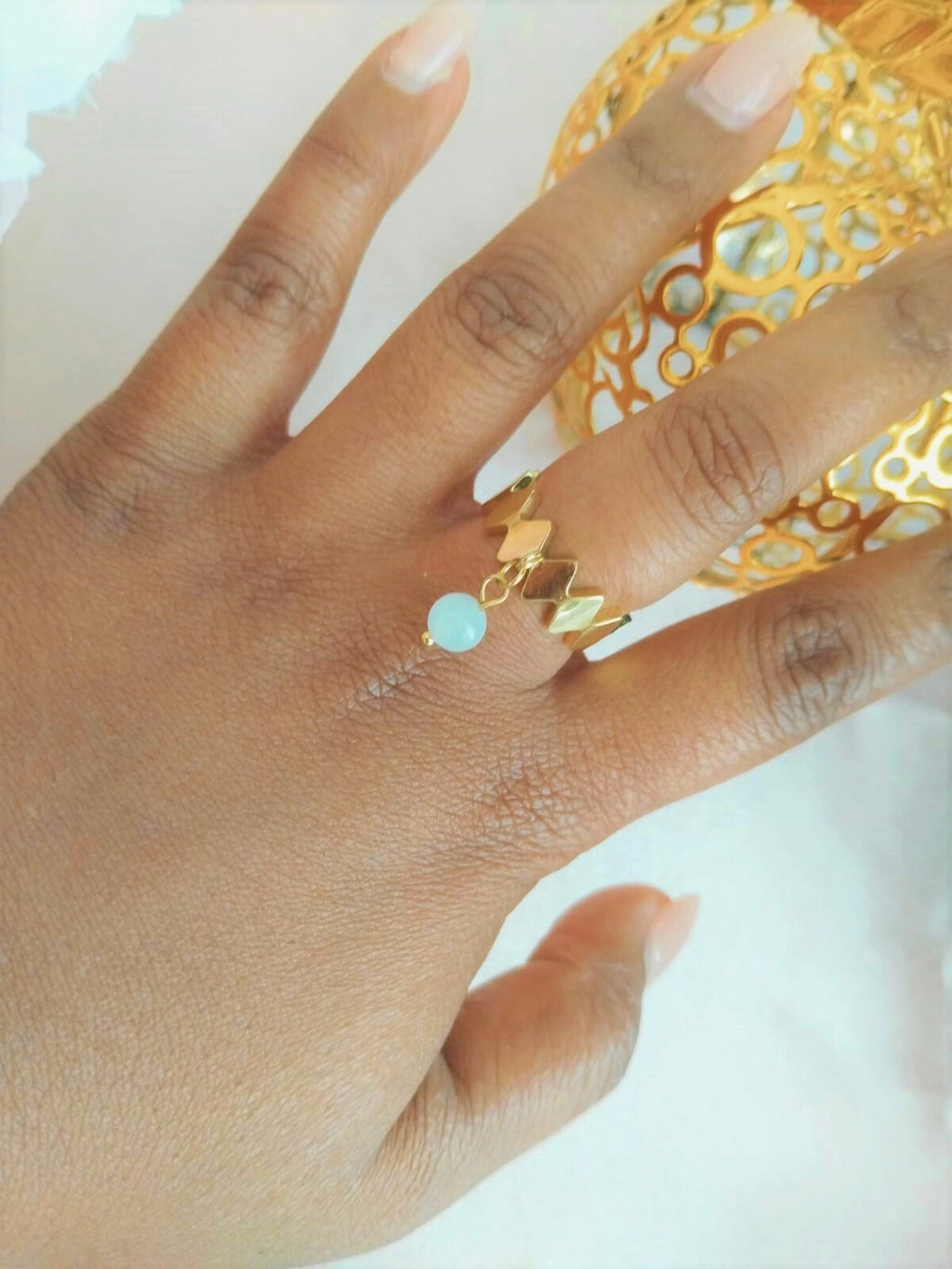 Bague Solara en Pierre de Lune - acier inoxydable - Vatou Soa