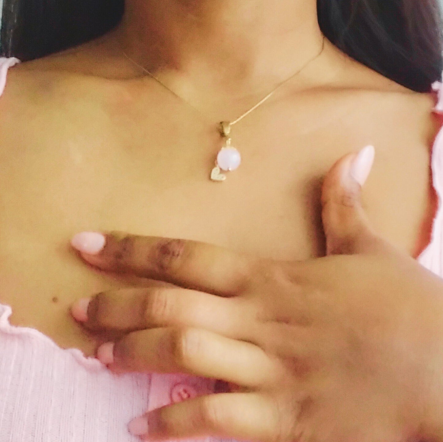 Collier Livia Rose - Quartz Rose & Pendentif Cœur doré avec strass - Vatou Soa