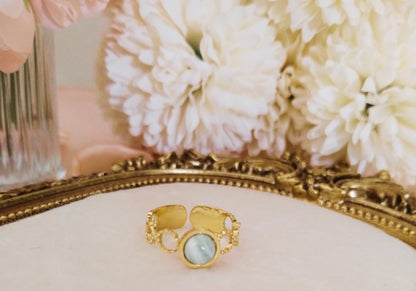 Bague "Clara" en acier inoxydable avec agate rayée verte