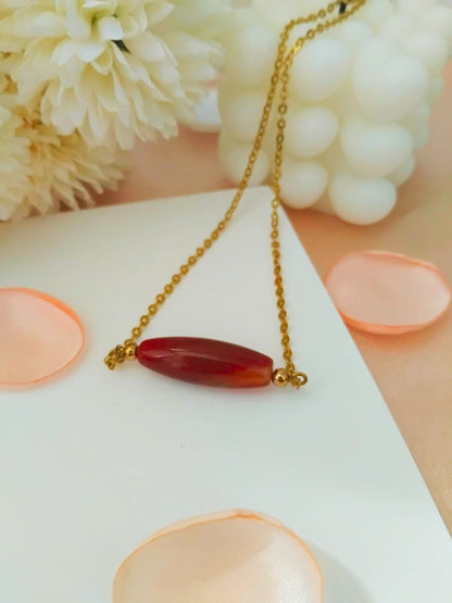 Amaë – Collier agate du Botswana & chaînes dorées - Vatou Soa