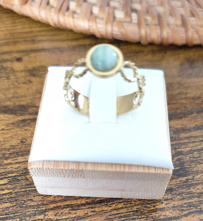 Bague en acier inoxydable ajustable avec agate rayée verte