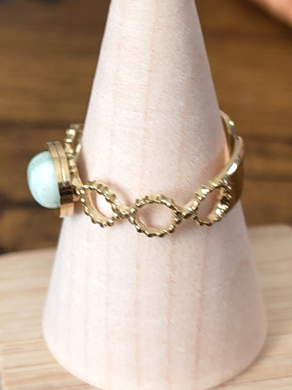 Bague en acier inoxydable ajustable avec agate rayée verte