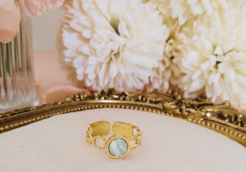 Bague en acier inoxydable ajustable avec agate rayée verte