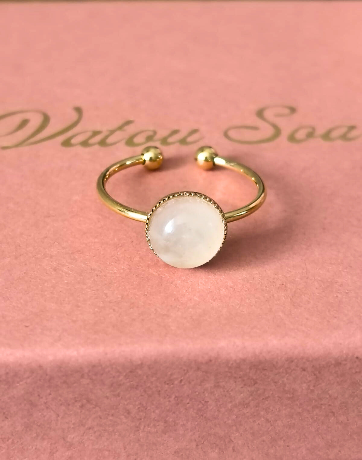 Bague quartz rose en acier inoxydable doré, ajustable