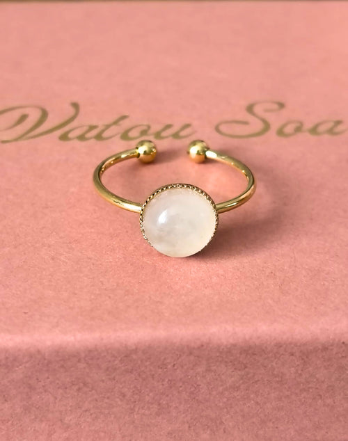 Bague quartz rose en acier inoxydable doré, ajustable
