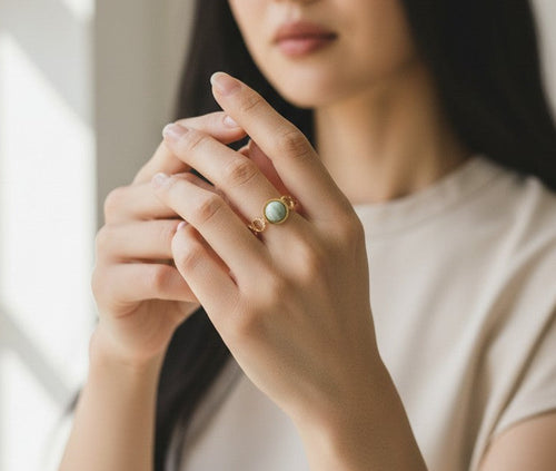Bague ajustable agate rayée verte “Clara” – Harmonie intérieure - Vatou Soa