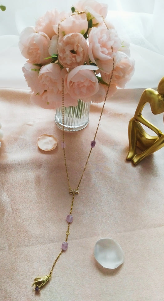 Collier Cravate "Soléane" - en Améthyste Galet