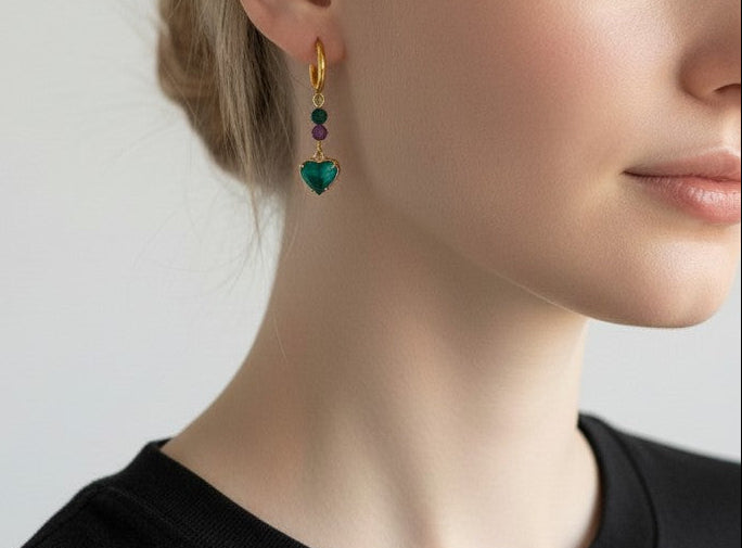 Boucles  “Harmonia” – améthyste et malachite facettées 4 mm - Vatou Soa