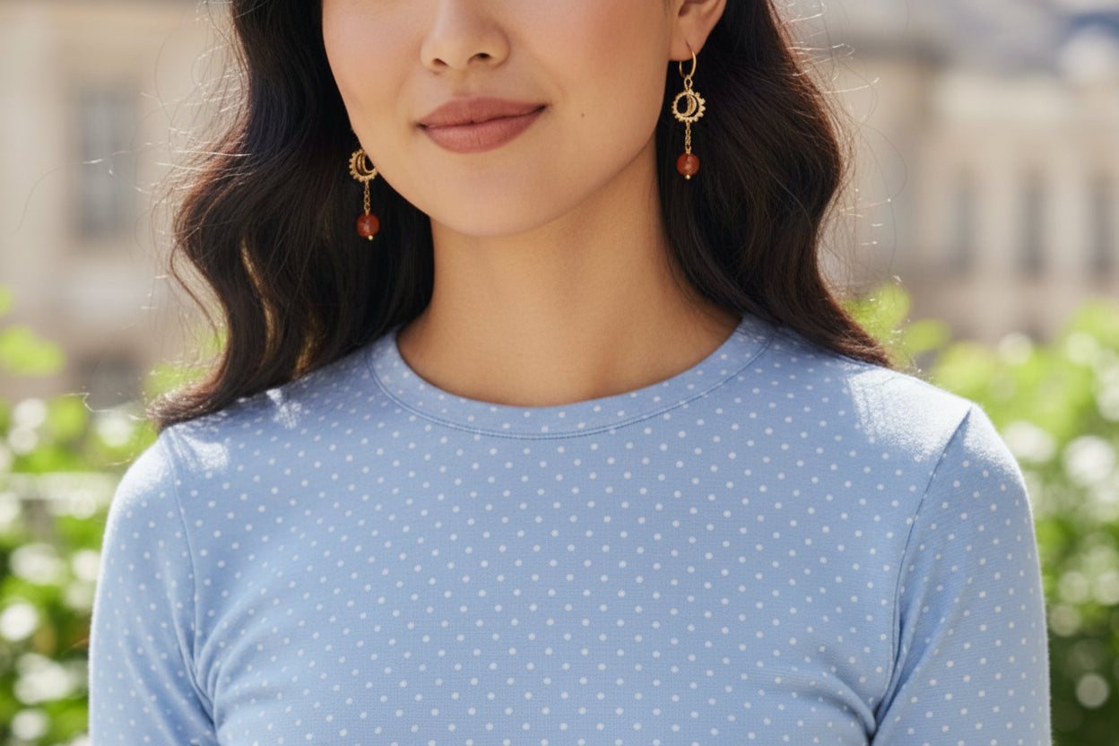 Boucles Sahy – Cornaline & soleil doré - Vatou Soa
