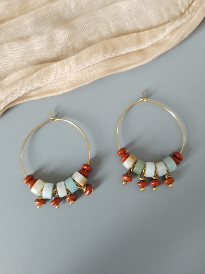 Créoles amazonite fleurie et jaspe rouge femme