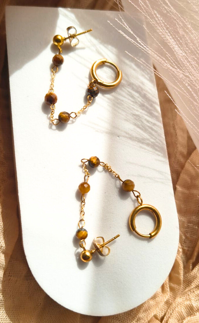 boucles d'oreilles asymétrique multi-piercing oeil de tigre femme