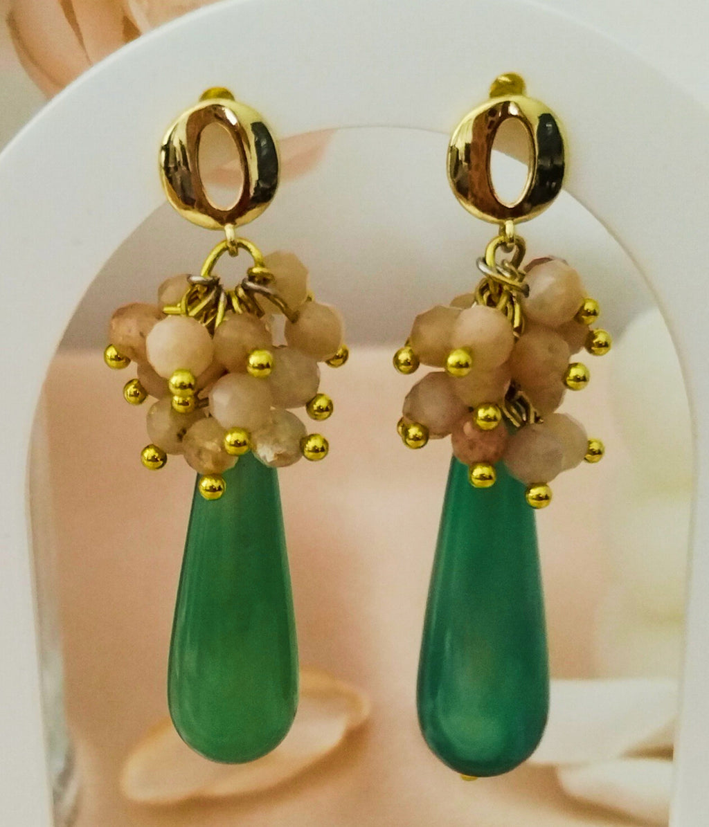 Boucles aventurine verte & pierre de soleil – Douceur & lumière - Vatou Soa