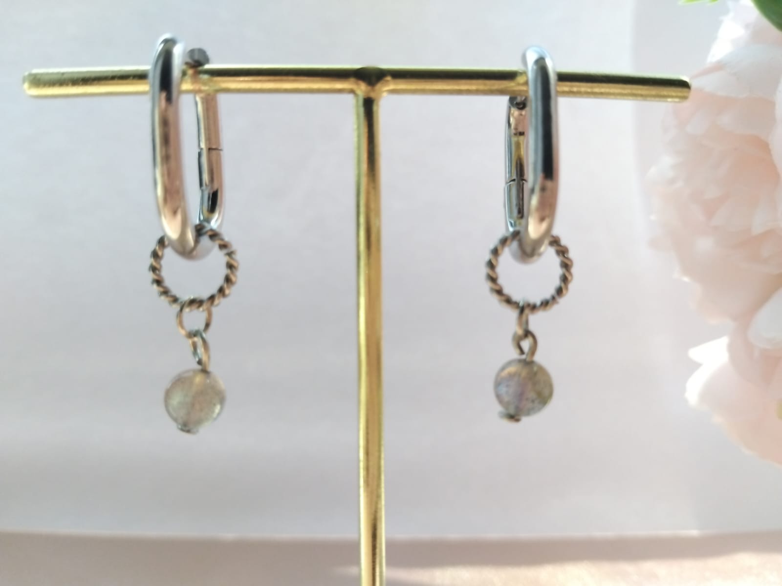 créoles rhodiées labradorite 6mm