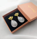 boucles pendantes femme  quartz rose clou style tribal cabochon 6mm et pendant environ 3,5cm en quartz rose