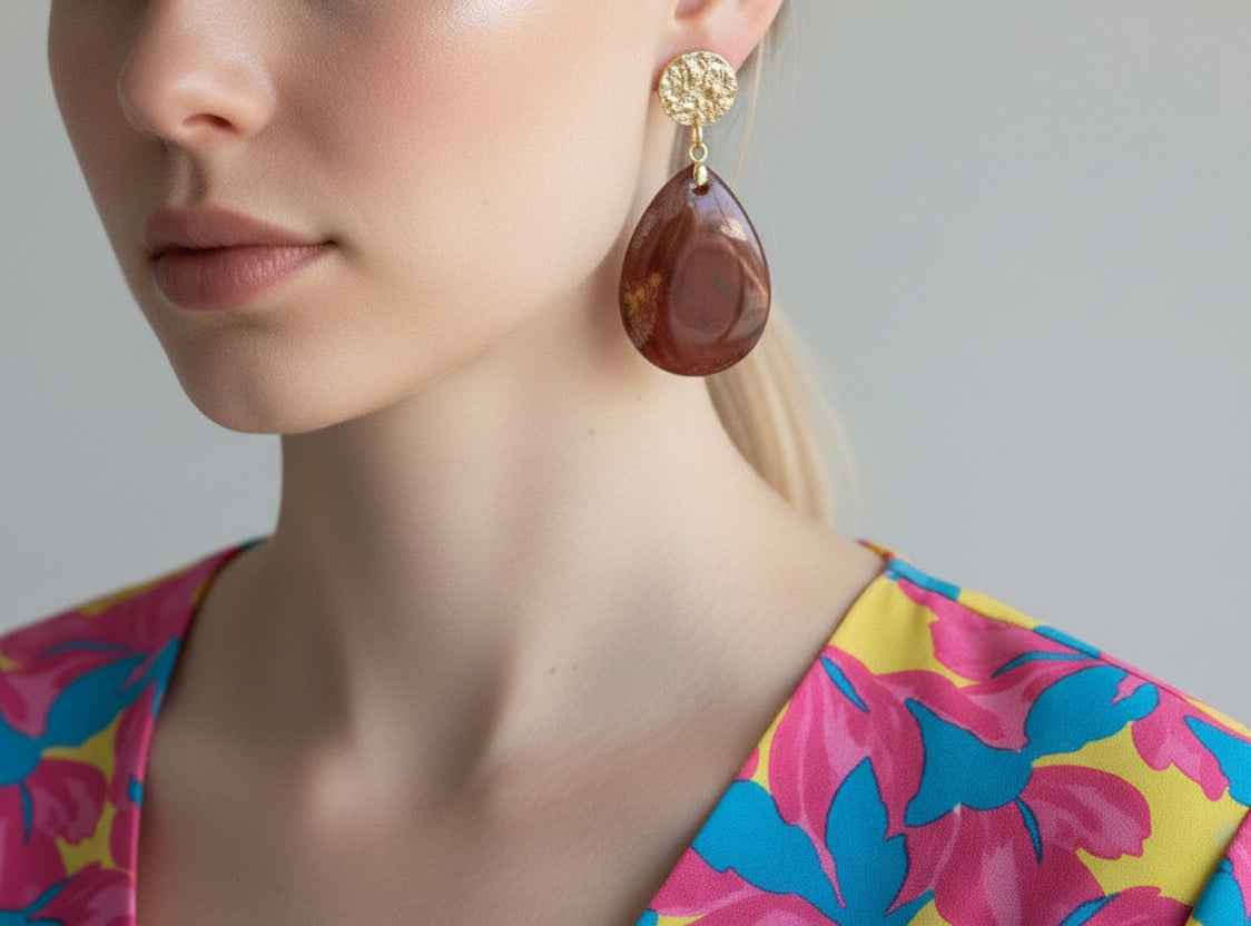 Boucles d’oreilles Esmée – Jaspe rouge naturel - Vatou Soa