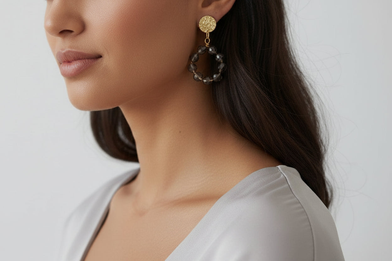 Boucles "Miahy" quartz fumé – Éclat discret & protection énergétique - Vatou Soa