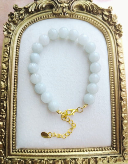 Bracelet perles 10 mm en jade de Chine – bijou fait main femme, fermoir doré