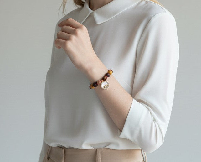 Bracelet jaspe mokaïte, jaspe rouge et œil protecteur doré – Aura Vive - Vatou Soa