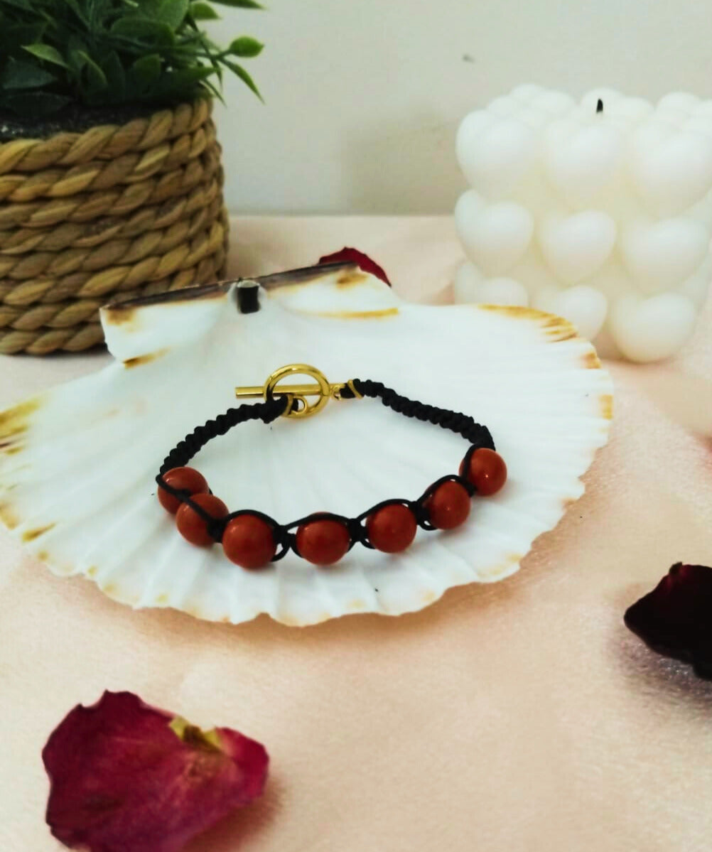 Bracelet Tahara – Jaspe rouge 8 mm tissé main • Force douce & stabilité - Vatou Soa