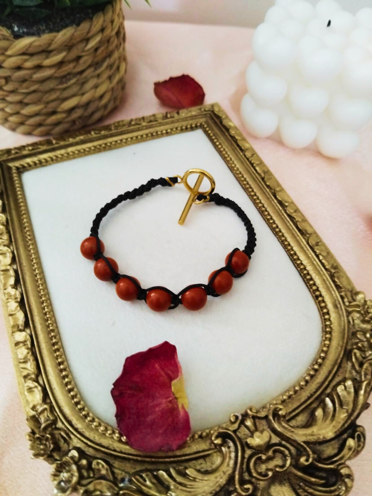 Bracelet Tahara – Jaspe rouge 8 mm tissé main • Force douce & stabilité - Vatou Soa