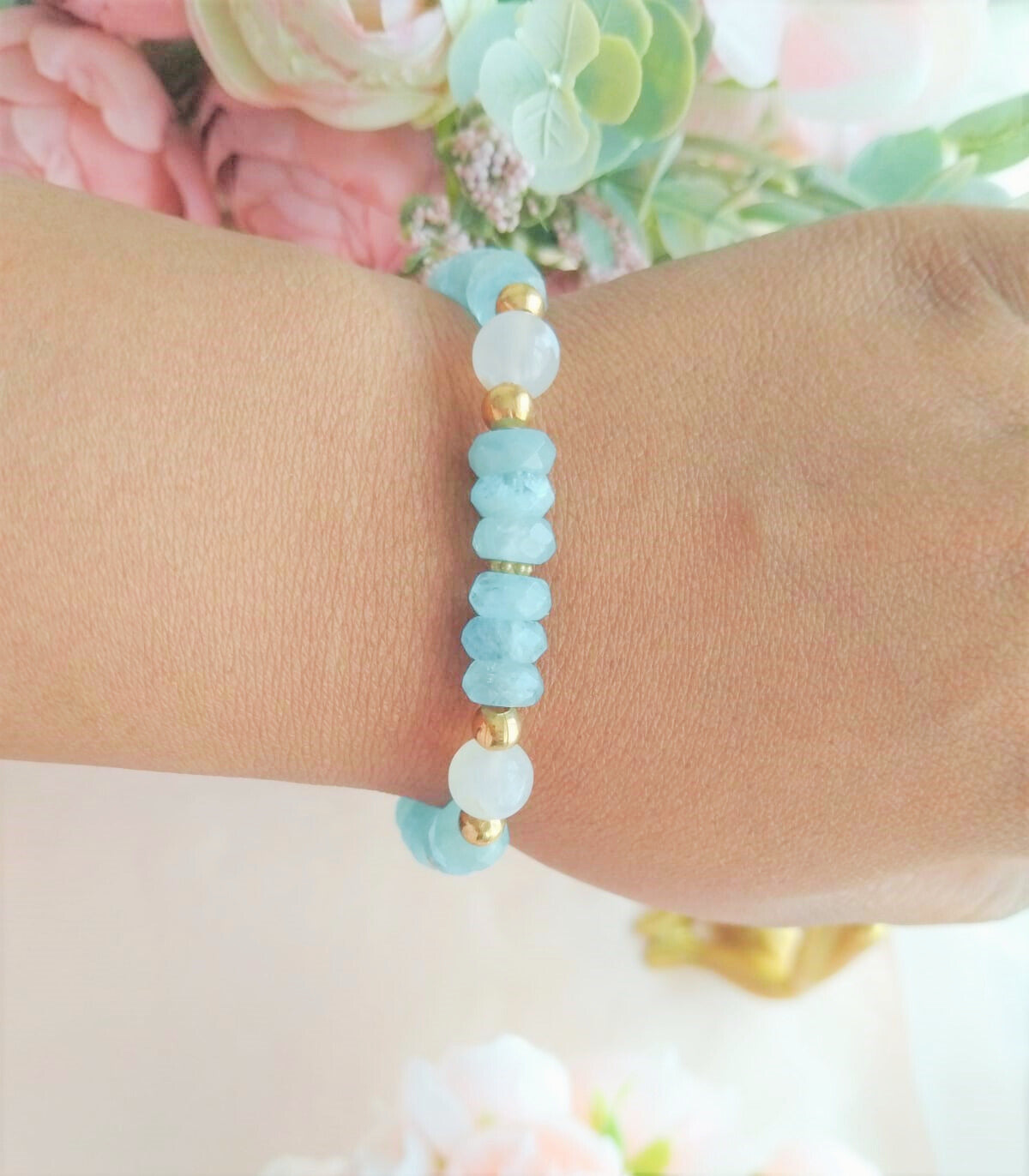 Bracelet Sérénité Fleurie – Aigue-Marine et Agate Fleur de Cérisier - Vatou Soa