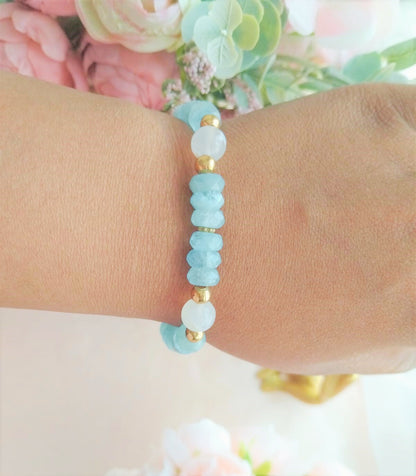 Bracelet Sérénité Fleurie – Aigue-Marine et Agate Fleur de Cérisier - Vatou Soa